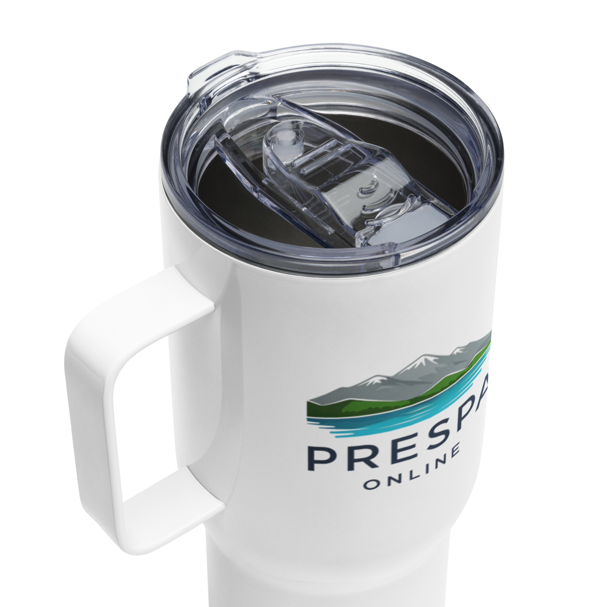 Travel mug with a handle